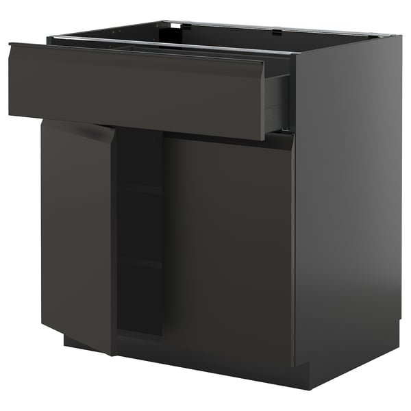 METOD / KNIVSHULT base cabinet with drawer/2 doors, black-grey/Lerhyttan black stained, 80x60 cm