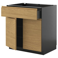 METOD / KNIVSHULT base cabinet with drawer/2 doors, black-grey/Voxtorp oak effect, 80x60 cm