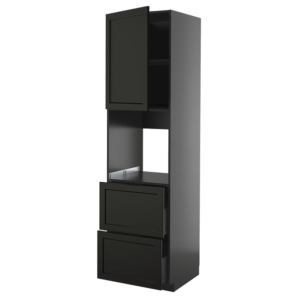 METOD / KNIVSHULT hi cab f ov w dr/2 frnts/2 hi drwrs, black-grey/Lerhyttan black stained, 60x60x220 cm