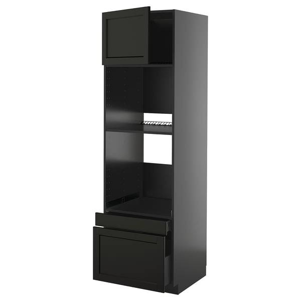 METOD / KNIVSHULT hi cab f ov/combi ov w dr/2 drwrs, black-grey/Lerhyttan black stained, 60x60x200 cm