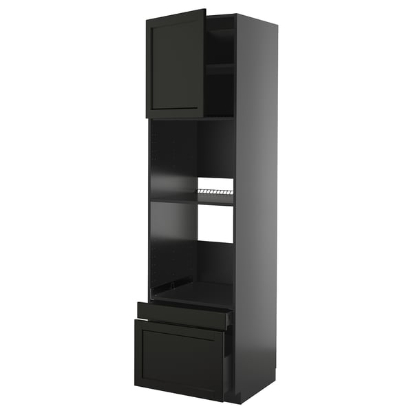 METOD / KNIVSHULT hi cab f ov/combi ov w dr/2 drwrs, black-grey/Lerhyttan black stained, 60x60x220 cm