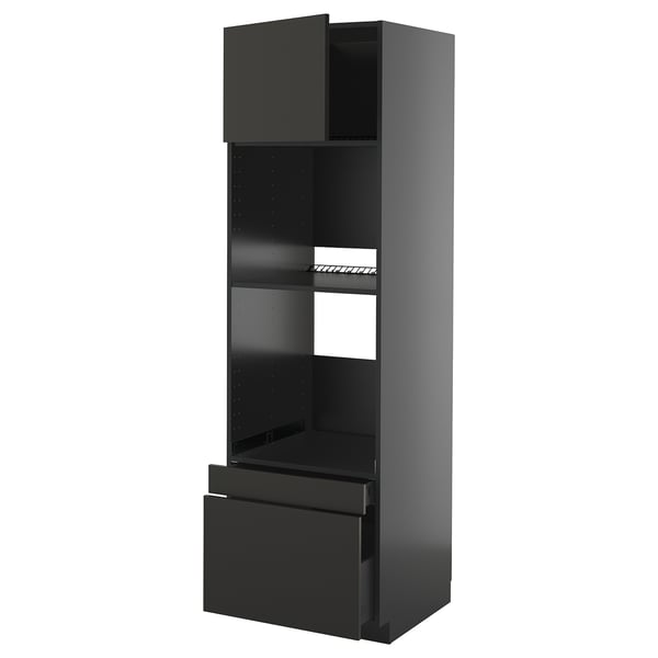 METOD / KNIVSHULT hi cab f ov/combi ov w dr/2 drwrs, black-grey/Nickebo matt anthracite, 60x60x200 cm
