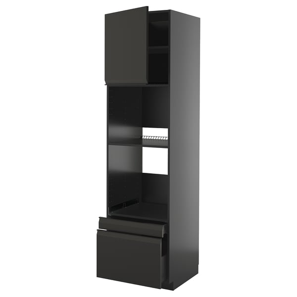METOD / KNIVSHULT hi cab f ov/combi ov w dr/2 drwrs, black-grey/Upplöv matt anthracite, 60x60x220 cm