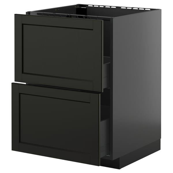 METOD / KNIVSHULT base cab f sink+2 fronts/2 drawers, black-grey/Lerhyttan black stained, 60x60 cm