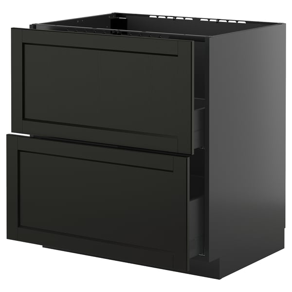 METOD / KNIVSHULT base cab f sink+2 fronts/2 drawers, black-grey/Lerhyttan black stained, 80x60 cm