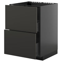METOD / KNIVSHULT base cab f sink+2 fronts/2 drawers, black-grey/Nickebo matt anthracite, 60x60 cm