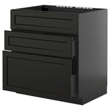 METOD / KNIVSHULT base cab f sink+3 fronts/2 drawers, black-grey/Lerhyttan black stained, 80x60 cm