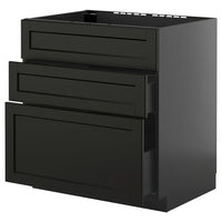 METOD / KNIVSHULT base cab f sink+3 fronts/2 drawers, black-grey/Lerhyttan black stained, 80x60 cm