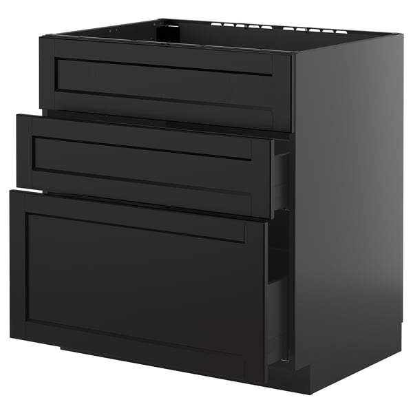 METOD / KNIVSHULT base cab f sink+3 fronts/2 drawers, black-grey/Lerhyttan black stained, 80x60 cm
