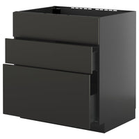 METOD / KNIVSHULT base cab f sink+3 fronts/2 drawers, black-grey/Nickebo matt anthracite, 80x60 cm