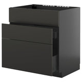 METOD / KNIVSHULT base cab f sink+3 fronts/2 drawers, black-grey/Nickebo matt anthracite, 80x60 cm