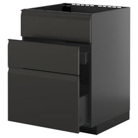 METOD / KNIVSHULT base cab f sink+3 fronts/2 drawers, black-grey/Upplöv matt anthracite, 60x60 cm