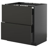 METOD / KNIVSHULT base cab f hob/2 fronts/2 drawers, black-grey/Nickebo matt anthracite, 80x60 cm