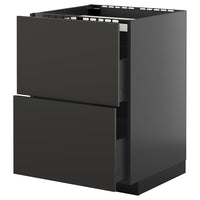 METOD / KNIVSHULT base cab f hob/2 fronts/2 drawers, black-grey/Nickebo matt anthracite, 60x60 cm