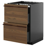 METOD / KNIVSHULT base cab f hob/2 fronts/2 drawers, black-grey/Stensta dark brown ash veneer, 60x60 cm