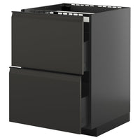METOD / KNIVSHULT base cab f hob/2 fronts/2 drawers, black-grey/Upplöv matt anthracite, 60x60 cm