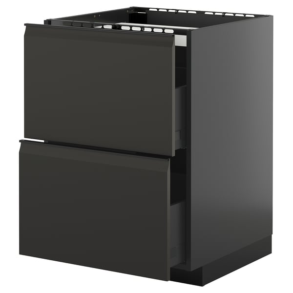 METOD / KNIVSHULT base cab f hob/2 fronts/2 drawers, black-grey/Upplöv matt anthracite, 60x60 cm