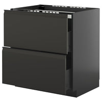 METOD / KNIVSHULT base cab f hob/2 fronts/2 drawers, black-grey/Upplöv matt anthracite, 80x60 cm