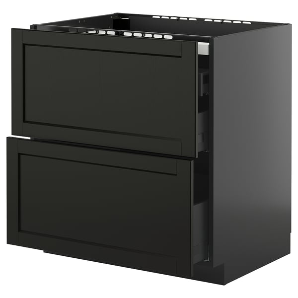 METOD / KNIVSHULT base cab f hob/2 fronts/3 drawers, black-grey/Lerhyttan black stained, 80x60 cm