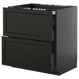 METOD / KNIVSHULT base cab f hob/2 fronts/3 drawers, black-grey/Lerhyttan black stained, 80x60 cm