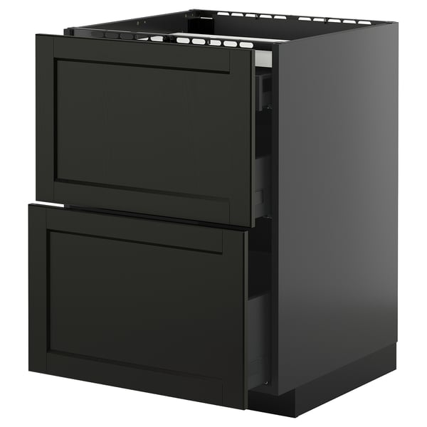 METOD / KNIVSHULT base cab f hob/2 fronts/3 drawers, black-grey/Lerhyttan black stained, 60x60 cm