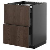 METOD / KNIVSHULT base cab f hob/2 fronts/3 drawers, black-grey/Sinarp brown, 60x60 cm