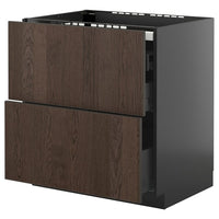 METOD / KNIVSHULT base cab f hob/2 fronts/3 drawers, black-grey/Sinarp brown, 80x60 cm
