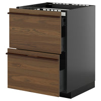 METOD / KNIVSHULT base cab f hob/2 fronts/3 drawers, black-grey/Stensta dark brown ash veneer, 60x60 cm