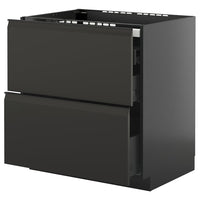 METOD / KNIVSHULT base cab f hob/2 fronts/3 drawers, black-grey/Upplöv matt anthracite, 80x60 cm