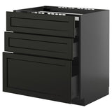METOD / KNIVSHULT base cab f hob/3 fronts/3 drawers, black-grey/Lerhyttan black stained, 80x60 cm