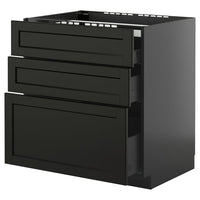 METOD / KNIVSHULT base cab f hob/3 fronts/3 drawers, black-grey/Lerhyttan black stained, 80x60 cm