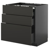 METOD / KNIVSHULT base cab f hob/3 fronts/3 drawers, black-grey/Nickebo matt anthracite, 80x60 cm