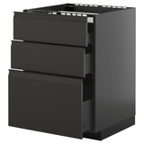 METOD / KNIVSHULT base cab f hob/3 fronts/3 drawers, black-grey/Upplöv matt anthracite, 60x60 cm