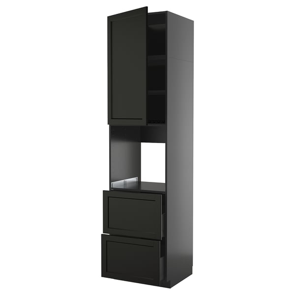METOD / KNIVSHULT high cabinet f oven+door/2 drawers, black-grey/Lerhyttan black stained, 60x60x240 cm