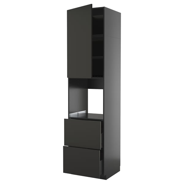 METOD / KNIVSHULT high cabinet f oven+door/2 drawers, black-grey/Nickebo matt anthracite, 60x60x240 cm