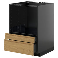 METOD / KNIVSHULT base cabinet f combi micro/drawers, black-grey/Voxtorp oak effect, 60x60 cm