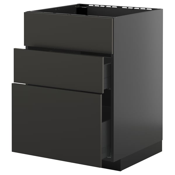 METOD / KNIVSHULT base cab f hob/int extractor w drw, black-grey/Nickebo matt anthracite, 60x60 cm