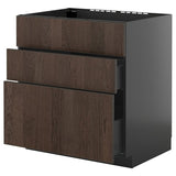 METOD / KNIVSHULT base cab f hob/int extractor w drw, black-grey/Sinarp brown, 80x60 cm