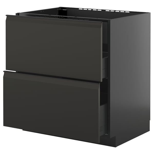 METOD / KNIVSHULT base cab f hob/int extractor w drw, black-grey/Upplöv matt anthracite, 80x60 cm