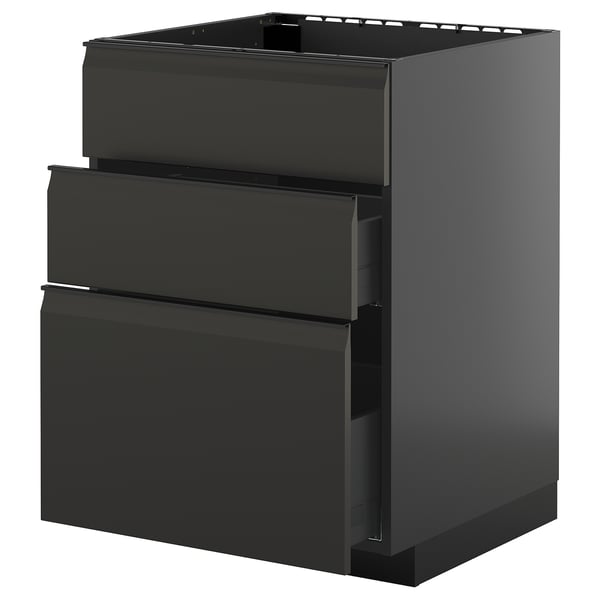 METOD / KNIVSHULT base cab f hob/int extractor w drw, black-grey/Upplöv matt anthracite, 60x60 cm