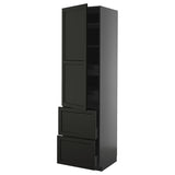 METOD / KNIVSHULT hi cab w shlvs/4 drawers/dr/2 frnts, black-grey/Lerhyttan black stained, 60x60x220 cm