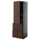 METOD / KNIVSHULT hi cab w shlvs/4 drawers/dr/2 frnts, black-grey/Sinarp brown, 60x60x200 cm