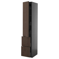 METOD / KNIVSHULT hi cab w shlvs/4 drawers/dr/2 frnts, black-grey/Sinarp brown, 40x60x220 cm