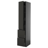 METOD / KNIVSHULT hi cab w shlvs/4 drawers/dr/2 frnts, black-grey/Upplöv matt anthracite, 40x60x220 cm
