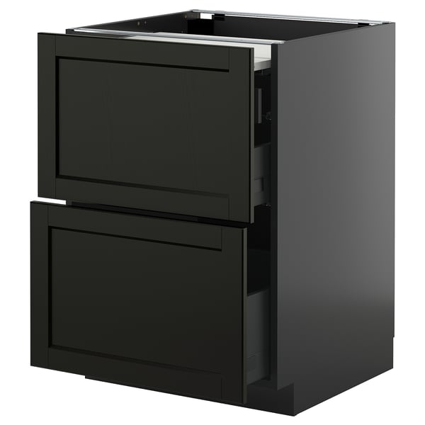 METOD / KNIVSHULT bc w pull-out work surface/3drw, black-grey/Lerhyttan black stained, 60x60 cm