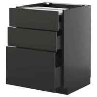 METOD / KNIVSHULT bc w pull-out work surface/3drw, black-grey/Nickebo matt anthracite, 60x60 cm
