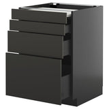 METOD / KNIVSHULT bc w pull-out work surface/3drw, black-grey/Nickebo matt anthracite, 60x60 cm
