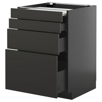 METOD / KNIVSHULT bc w pull-out work surface/3drw, black-grey/Nickebo matt anthracite, 60x60 cm
