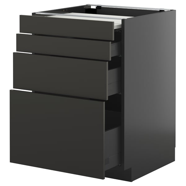 METOD / KNIVSHULT bc w pull-out work surface/3drw, black-grey/Nickebo matt anthracite, 60x60 cm