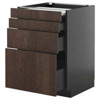 METOD / KNIVSHULT bc w pull-out work surface/3drw, black-grey/Sinarp brown, 60x60 cm